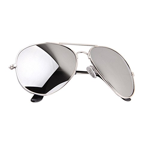 Aviator sunglasses full mirror lenses silver metal fram…