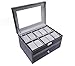Sodynee Black Pu Leather 20 Grid Jewelry Watch Display Organizer Gloss Top Box Case Large
