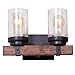 Anmytek Farmhouse Wall Sconce Light Fixtures Wood Metal 2-Light Bathroom Vanity Lights Over Mirror with Bubble Glass Shade for Bedroom,Kitchen,Living Room,Hallway W0019