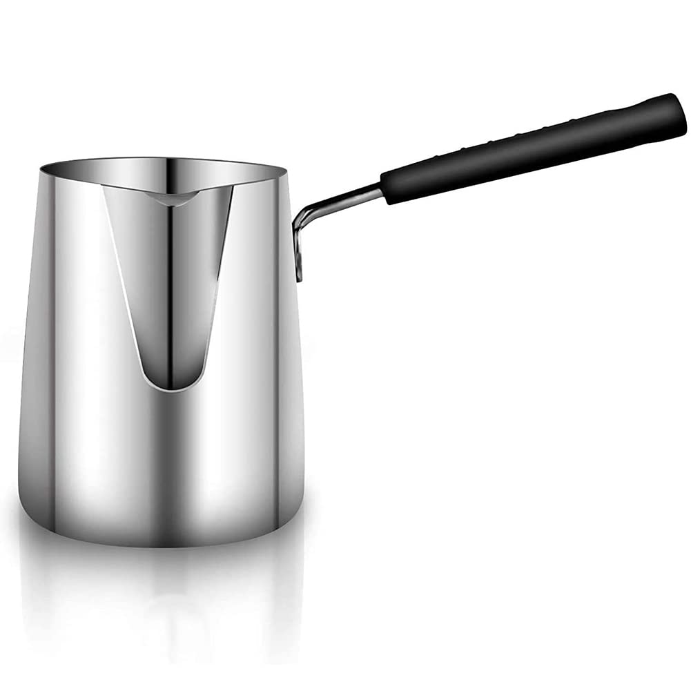 Qomcsrl 600ML Turkish Coffee Pot Stainless Steel Milk and Coffee Warmer Chocolate Butter Melting Pot with Heat Handle
