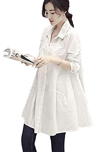 Amazon Apkr チュニックシャツ ワンピース Aライン ブラウス 長袖 無地 シンプル 白 ホワイト L ワンピース チュニック 通販
