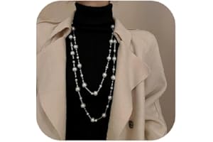 MIFYNN layered Pearl Necklaces for Women Silver Long Pearl Necklace Dainty Multiple Strands Pearl Necklace Statement Sweater Strand Chain for Girl Perfect Jewelry Gifts