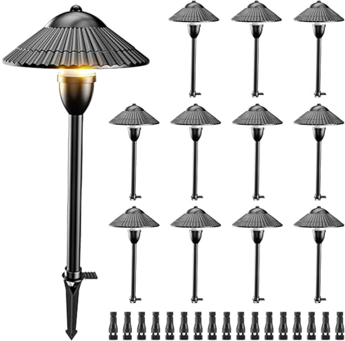 ZUCKEO Low Voltage Landscape Pathway Lights, 5W Aluminum Outdoor LED Landscape Lighting, 12-24V 3000K Waterproof Wired Path Light for Yard Garden Walkway, 12Pack