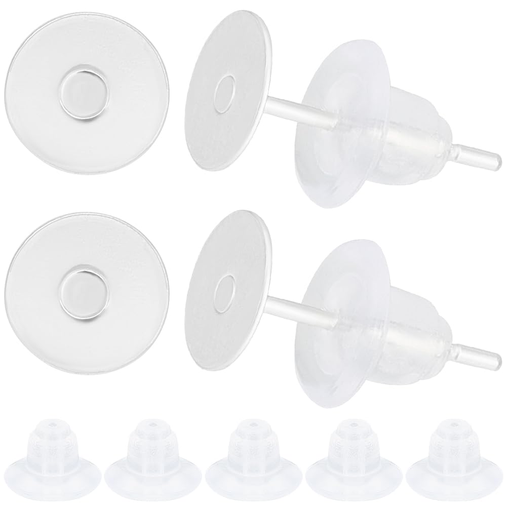Photo 1 of Beebeecraft 1 Box 200Pcs Flat Round Stud Earring Findings 925 Sterling Silver Plated 6mm Earring Cabochon Settings for DIY Stud Earrings Jewelry Making