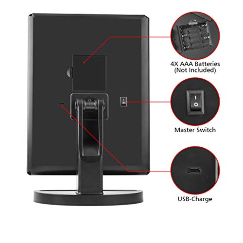 Fold Lighted Vanity Makeup Mirror,Touch Screen Magnification Mirror For Tabletop And Travel Makeup Mirror,Two Power Supply,Square,Black - Thumbnail 5