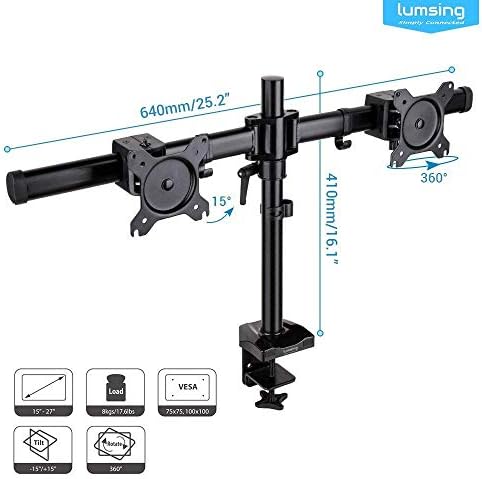 Lumsing Table Mount Flat Screen Bracket Mount Dual Monitor Stand Desk Mount for Ultra Swivel Tilt Monitor LCD Display 15"-27" Monitors LCD/LED Display