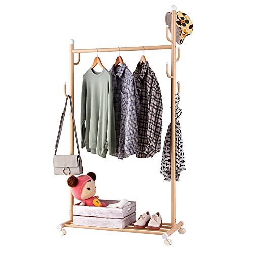 SINGAYE Clothes Rack 2in1 Coat Rack Rolling Garment Rack with Bottom