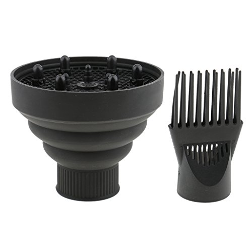 Dovewill Set of 2pcs Salon Universal Silicone Curl Hair Dryer Diffuser Nozzle Attachment + Plastic Wind Blower Straight Hair Cover Comb Hairdressing Tool - Black