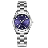 Chronos Women Girls Silver Stainless Steel Quartz Waterproof Watch Round Analog Blue Dial Lady Elegant Timepiece