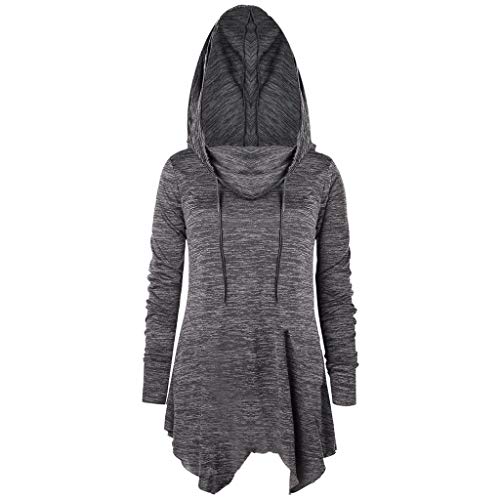 FEITONG Women's Plus Size Long Sleeve Hooded Solid Irregular Hem Pullover Tops Shirt(X-Large,Gray)