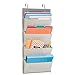 mDesign Hanging Fabric Office Supplies Storage Organizer for Notebooks, Planners, File Folders - Pack of 2, 4 Pockets Each, Taupe/Natural