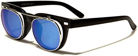 Vintage Horn Rimmed Flip up Lens Sunglasses Round Mirror Lens