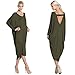 Longwu Womens Autumn Long Sleeve Cotton Overall Dress Loose Fit Army Green, One size
