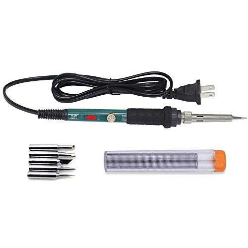GLE2016 Electric Soldering Iron Kit 60W Adjustable Temperature Welding Soldering Iron with 5pcs Different Tips, 1 Solder Wire 1.0mm Dia. (Soldering Irons) (Upgrade Green)
