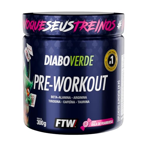 Pré Treino Pre Workout DIABO VERDE Pote 300g Sabor Bala de Framboesa FTW - Suplemento Com Cafeína, Aminoácidos Beta‑Alanina e Arginina para Treinos e Atividades Físicas