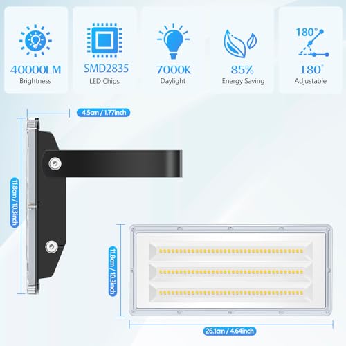 YIQIBRO Outdoor LED Spotlights 100 W 2 Pieces, 10000 LM 6500 K Cool White Outdoor Light with 105 LEDs, IP67 Waterproof 85-265 V LED Lamp with Transformer for Garden Garage Hotel Factory Stadium