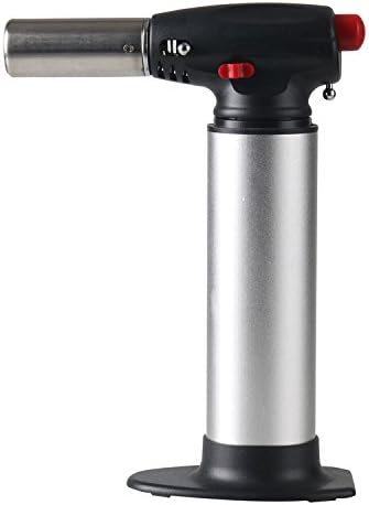 Modern Chef Butane Torch - Refillable Cooking Kitchen Blow Torch W/SAFETY LOCK & Adjustable Flame - For Pasteries Desserts Creme Brulee Brazing Soldering Camping Welding Cigars Fireworks (Black)