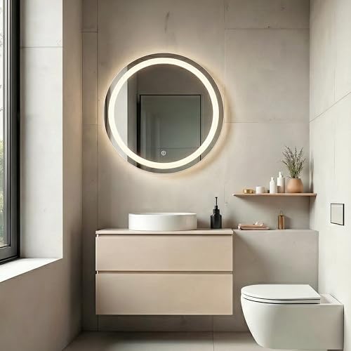 Espelho LED Redondo 80x80 Luz Neutra 4000K Touch Bivolt – Iluminação Equilibrada para Banheiro e Uso Diário