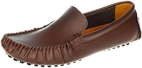 Herobest Men's Vintage Leather Moccasin Casual Business Loafers Shoes (LY1216,US7.5/EU40,Dark Brown)