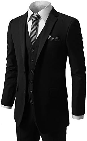 URBANSUIT Men 3 Pcs Striped Slim Fit 2-Button Suit Set Tuxedo Vest BLK 40L