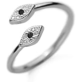 Black Evil Eyes Thin Line Sterling Silver Asymmetric Small Wrap Open Rings for Women Adjustable CZ Engagement Promise Statement Dainty Crystal Knuckle Finger Rings Her Sister