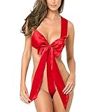 Tloowy Christmas Lingerie Hot Sale, Women Sexy Bow Teddy Babydoll Big Bowknot Chemises Nightwear (Red)