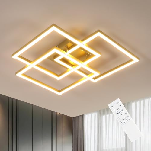 DELIPOP Modern LED Ceiling Light, 40W 4500LM Dimmable Ceiling Light, Memory Function, Gold Square LED Ceiling Light for Living Room, Bedroom, Kitchen