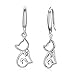 New Cat CZ Dangle Drop Earrings for Women Crystal Cute Dangling Hypoallergenic (Silver)