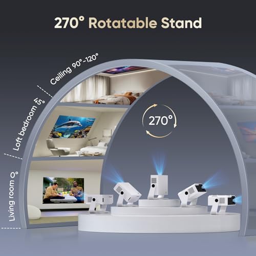 2026 Smart Projector Built-in-Apps, Android TV, Supported 4K/Native 1080P, 270 ANSI, Wifi 6 Bluetooth 5.2, Portable Mini Movie Projector for Bedroom Home, Auto Keystone, iOS/Switch/PS5