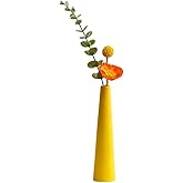 22CM Ceramic Bud Vase Decorative Tall Conic Flower Single Stem Vase Centerpiece for Home Wedding Table Bedroom Living Room Office Desk(Yellow)