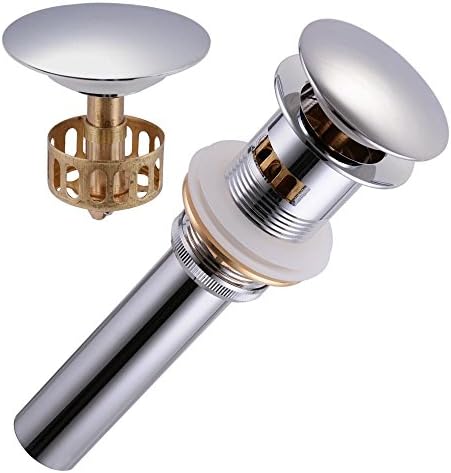 Home Bathroom This lavatory sink Polished Chrome Push button Style Pop Up Drain with Overflow & Tray is Constructed From Heavy And Genuine Solid Brass Vessel Basin Sink Pop Up Chrome
