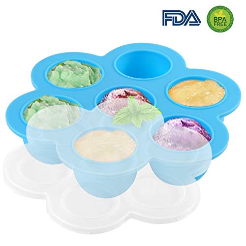 Silicone Egg Bites Molds Reusable Food Storage Container Baby Food Freezer with Lid Instant Pot Pressure Cooker Accessories (Blue)