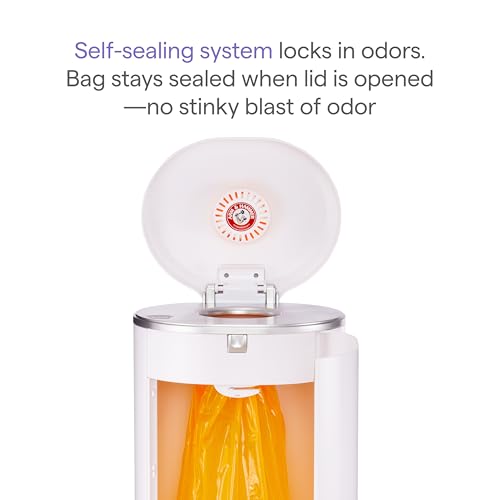 Munchkin STEP? Diaper Pail Powered by Arm & Hammer, #1 in Odor Control, Award-Winning, Includes 1 Snap, Seal & Toss? Bag, 1 Starter Refill Ring, and 1 PUCK? Baking Soda Cartridge