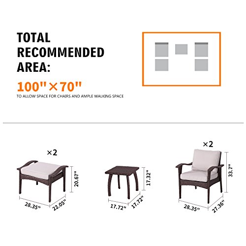 image for Diensday Patio Outdoor Furniture|5-Piece Lounge Chair&Ottoman Sectiona