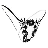 Moxeay Sexy Open Crotch Lace Transparent G String Lingerie Thongs Underwear (1080-BK)