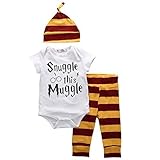 Baby Boys Girls Snuggle this Muggle Short Sleeve Bodysuit and Striped Pants Outfit with Hat (70 (0-6M), White+Yellow)