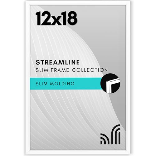 Americanflat 12x18 Poster Frame in White - Thin Border Photo Frame with Polished Plexiglass - Wall Picture Frame with Hanging Hardware Included for Horizontal or Vertical Display Format