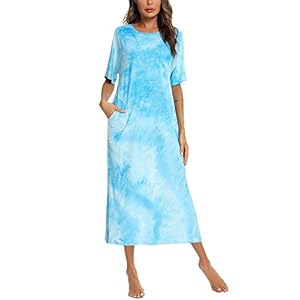 BESDEL Nachthemd voor dames, korte mouwen, lange nachtkleding met zakken, losse pasvorm, S-XXL