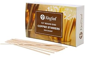 1000 Count | KingSeal Natural Birch Wood Coffee Beverage Stirrers, Stir Sticks, Waxing Sticks, 7.5 Inches, Round End, Eco-Friendly - 2 Packs x 500 Stirrers