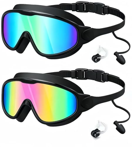 ORCHID M® Adults Swim Goggles 2 Pack, Anti-Fog Wide View UV Protection Pool No Leaking Swimming Goggles for Adult Youth & Men,Women