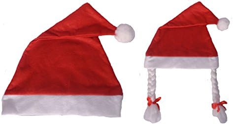 His and Her Christmas Headwear Set Red and White Classic and Pigtails Santa Hats