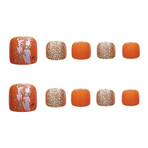 Press On Toenails Short Sparkly Artificial Fake Toenails for Women Glue On Toe Nails Full Cover Acrylic Sticker On 24pcs/set