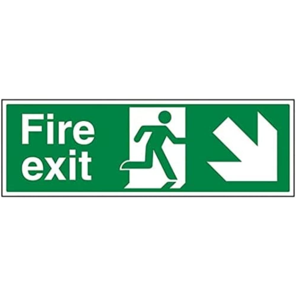 V Safety Fire Exit - Fire Exit Arrow Down Right - 300 x 100 mm Safety Sign — image 1