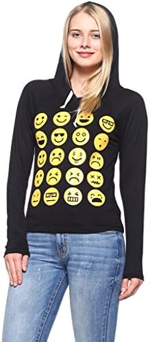 NELLA FANTASIA Womens Long Sleeve Emoji Print Shirt w/Hoodie