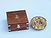 Hampton Nautical Solid Brass Round Sundial Compass with Rosewood Box, Brass