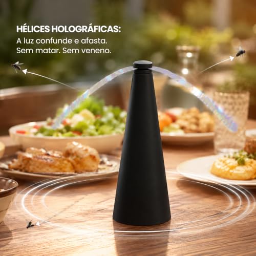 Kit 2 Ventilador Repelente de Mesa Espanta Mosca e Mosquito Sem Veneno | Hélices Holográficas | Silencioso | Portátil | Pilhas AA | Churrasco Área Externa