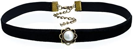 Simulated Pearl Choker Coller Necklaces Vintage Bronze Flower Roman Black Velvet Leather Jewelry For Women