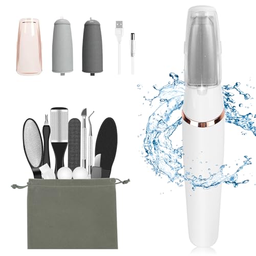 Electric Callus Removers for Feet, Haootadiy Electric Foot Callus Remover Pedicure Kits Rechargeable with12 in 1, Removes Dry Skin for Smoother Feet, Foot Care for Dead Skin Ideal Gift (White)