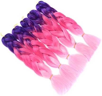 Ombre Jumbo Braids Hair Kanekalon Braiding Hair Synthetic Hair Extensions Jumbo Braiding Crochet Twist Box Braids 24 Inch 3 Tone Dark magenta to Palevioletred to Hotpink 5 Packs Jumbo Braiding Hair