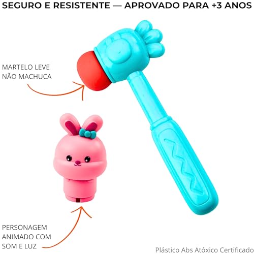 Bate Toupeira Infantil Eletrônico com Martelo — Luz e Som, Desenvolvimento Sensorial e Coordenação Motora, Para Crianças 3 a 6 Anos, Presente de Aniversário e Natal